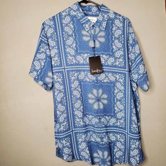 Haiku Collective Men's Bandana Print Button Up Short Sleeve Shirt Sz Medium NEW - Picture 1 of 9